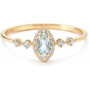 925 Sterling Silver Sky Blue Topaz Ring for Women, Dainty Marquise Cut Natural Gemstone Ring with CZ Halo, 14K Gold Plated Vintage Elegant Jewelry Gift in Saudi Arabia