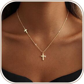 Cross Necklace for Women 14K Gold Silver Plated Small Cross Necklace Dainty Cross Pendant Choker Simple Trendy Cute Sideway Cross Charm Chain Necklaces for Women Trendy Christian Baptism Religious Faith Jewelry Gifts in Saudi Arabia