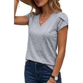 V Neck T Shirts for Women Petal Sleeve Summer Tops Capsule Wardrobe Essentials Dressy Casual Blouse in Saudi Arabia