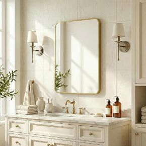 20X30 Inch Bathroom Mirror, Rectangle Aluminum Frame Mirror Anti-Rust, Wall Mounted Vanity Mirrors for Hangs Horizontally or Vertically, Mirror for Bedroom, Living Room and Entryway, Gold in Saudi Arabia