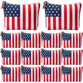 Tallew 12 Pcs America Flag Makeup Bags Bulk Red White and Blue Purse Canvas Travel Toiletry Organizer Zipper Cosmetic Bags for Women 4th of July Patriotic Party Favors USA Lover Gift (Star Style) in Kuwait