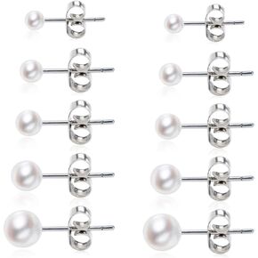 Women's Stainless Steel Faux Pearl Stud Earrings Set - 5 Pairs, 3-7mm in Saudi Arabia