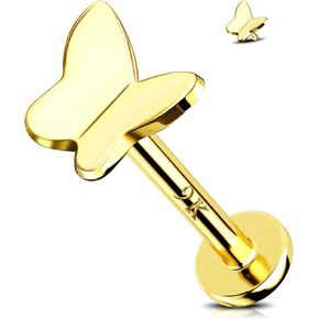 Jewseen 9K Real Solid Yellow Gold Butterfly Stud Earring Flat Back Internal Threaded 16G 8mm Gorgeous Fine Piercing Jewelry for Auricular Cartilage Helix Tragus Lobe Lip in Kuwait