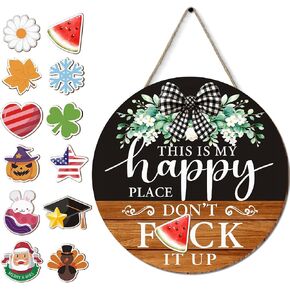 Interchangeable Spring Welcome Sign for Front Door with 12 Changeable Icons, Rustic Door Decor Home Farmhouse Porch Wall Seasonal Hanging for Spring Summer Fall Winter Holidays in Saudi Arabia