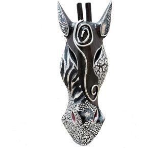 Stoneage Arts Giraffe Zebra Face Mask Wall Hanging Décor Hand Painted Patterns African Safari Style Decorative Accent Contemporary Variation An Awesome Gifting Idea (12 Inch, Giraffe BW) in Saudi Arabia