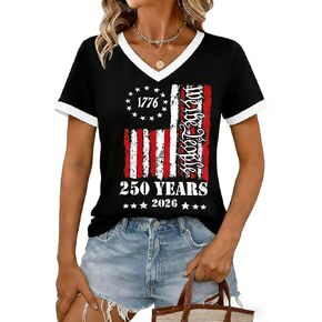 Eatbook 4th of July for Women American Flag Patriotic V Neck Shirts USA Independence Day 250th Graphic Tee in Saudi Arabia
