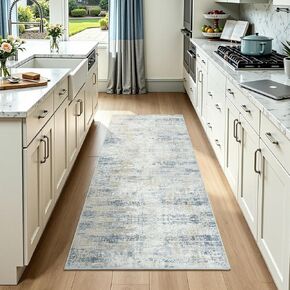 2x6 Runner Rug Non-Slip Washable, Blue Runners for Hallway Kitchen Entryway Indoor, Soft Neutral Abstract Modern Farmhouse Carpet for Bedroom Laundry Room Decor in Saudi Arabia