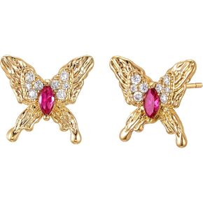 VALLOEY ROVER Butterfly Stud Earrings for Women: Dainty Cute 14K Gold Plated Chunky Statement with CZ Earrings for Women Trendy Jewelry Gift in Saudi Arabia