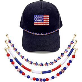 Trucker Hat Chain 4th of July Beaded Chain American Flag Patriotic Stars Hat Bill Chain Fourth of July Hat Accessories for Baseball Cap Independence Day Party Supplies, Red White Blue in Kuwait