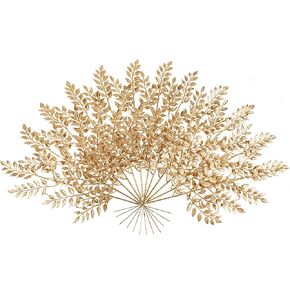 Artificial Gold Leaves Faux Plants Stems Set of 6, 19.3" Fake Gold Greenery Stems Fall Leaves Branches for Vase Fall Decor, Golden Artificial Stem for Home Wedding Holiday Christmas Table Centerpieces in Saudi Arabia