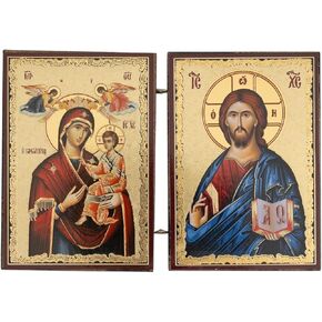 BlessedMart Orthodox Christian Pocket Diptych Icons – Folding Mini Byzantine Icons of Christ and Theotokos – 3.35" Tall Travel Icons (Theotokos of Kazan and Christ Pantocrator) in Saudi Arabia