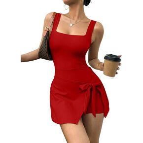XXTAXN Women's Sexy Fashion Bodycon Tank Sleeveless Club Night Tie Cinched Waist Mini Dress with Shorts in Saudi Arabia