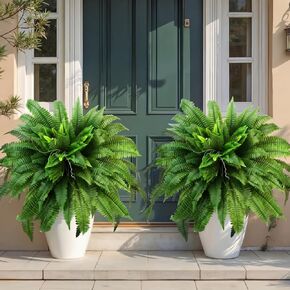 Giegxin 2 Pcs 47 Inch/ 96 Fronds Artificial Ferns for Outdoors Large Look Real Fake Boston Ferns with Lush Fronds Full Faux Green Bush Plants for Home Farmhouse Garden Porch Indoor Outdoor Decor in Kuwait