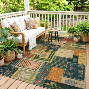 Easy Jute Floral Vintage 3x5 Front Porch Rug Washable Boho Patchwork Indoor Outdoor Rugs Non-Slip Farmhouse Front Door Carpet for Entryway, Patio, Living Room, Bedroom, Kitchen, Office in Saudi Arabia