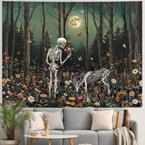 Heynvioo Skull Tapestry Gothic Floral Flower Tapestries Trippy Skeleton Deer Tapestry Moon Forest Tapestries Psychedelic Aesthetic Wall Hanging Decor for Bedroom Living Room Home 59.1L x 51.2W in Saudi Arabia