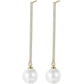 14K Gold Freshwater Cultured Pearl Dangle Earrings for Women,Long Chain Gold and Moissanite Drop Earrings,Fashion Jewelry Gift for Her in Saudi Arabia