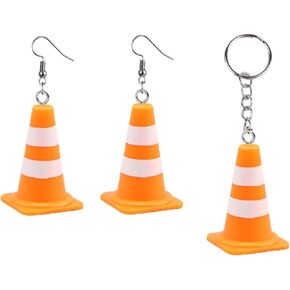 Funny Traffic Cone Earrings Keychain Lightweight Traffic Warnings Acrylic Drop Dangle Earrings Set for Women Creative Jewelry in Saudi Arabia