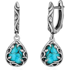 Genuine Turquoise Earrings for Women 925 Sterling Silver Leaf Western Earrings Vintage Real Turquoise Jewelry for Women in Saudi Arabia