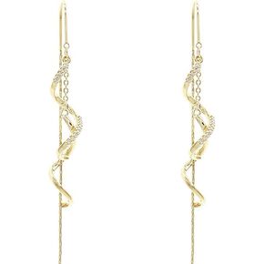 Women's 14k Gold Zircon Spiral Earrings, Fashion Statement Drop Dangle Thread Earrings, Jewelry Gift in Kuwait