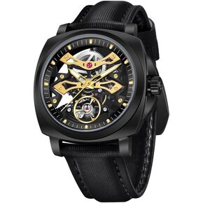 Pagani Design PD-YS017 Men's Automatic Skeleton Mechanical Watch - 45mm Square Dial, Self-Winding, Sapphire Crystal, Water Resistant, Black Leather Strap, Luxury Birthday Gift for Men in Saudi Arabia