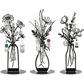 3 Pieces Metal Flowers Vases Earring Organizer 13.2 Inches in Height, Tabletop Earring Hanger,Jewelry Storage Tree Earring Display Stand, Black Dresser Decor in Saudi Arabia