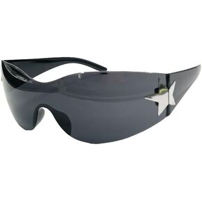 VIGUEUR Rimless Y2K Sunglasses for Women Men, Wrap Around Oversized Frameless Trendy Sun Glasses, Black in Saudi Arabia