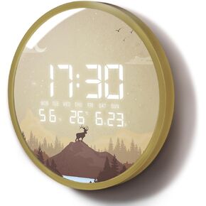 Digital Modern Wall Clock Temperature Humidity Large Display Motion Sense 12/24H with Bohemian Style LED Clocks for Living Room Bedroom Office Kitchen 12-Inch Plug-in Powered in Saudi Arabia