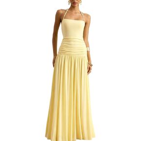 Womens Spaghetti Strap Maxi Dress Elegant Flowy Linen Dresses Bohemia Summer Bodycon Dress Party Festival Outfits in Saudi Arabia