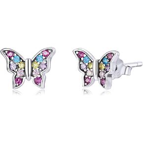 925 Sterling Silver Earrings,Hypoallergenic Flat Back Stud Earrings,Butterfly Insect Small Animals Cute Earrings for Women in Saudi Arabia