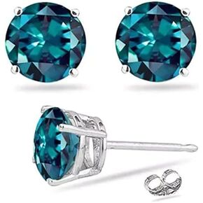 Paris Jewelry® 14K White Gold Created Alexandrite Round Stud Earrings For Women, 3MM Blue Gemstone Push Back Fine Jewelry Gift in Saudi Arabia