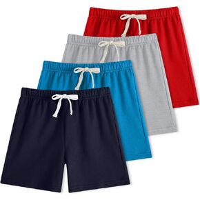 4-Pack Boy Shorts French Terry Cotton Athletic Shorts Kids Summer Clothes Elastic Waist with Drawstring 2T-12Y in Saudi Arabia