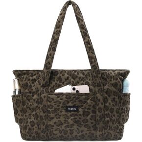 Quilted Leopard Tote Bag for Women, Cheetah Tote Bag with Zipper & Wet Pockets, Medium Quilted Cotton Shoulder Bag in Saudi Arabia
