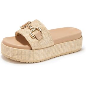 Womens Platform Sandals Cute Raffia Espadrilles Slip on Sandals Boho Open Toe Woven Straw Slides Sandals in Saudi Arabia