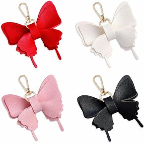 4PCS Butterfly Keychain Set Cute Purse Pendant Accessory Car Key Holder PU Leather Bow Key Ring Charm for Women & Girls (Black, White, Pink, Red) in Saudi Arabia