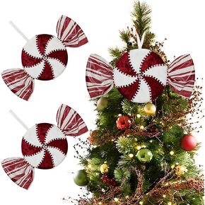 15" Large Red White Peppermint Candy Christmas Ornament Set of 2 Hanging Swirl Velvet Candy Cane Decorations for Xmas Tree Topper Party Holiday Decor (Red White) in Saudi Arabia