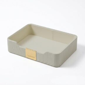 منظم تخزين منضدة Valet Tray - منظم تخزين سطح المكتب من جلد البولي يوريثان يناسب مستحضرات التجميل والعطور وأحمر الشفاه من أجل خزانة الملابس، وصينية للساعة ومحفظة الهاتف | أبيض in Kuwait