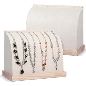 2 Pack Cambered Wooden Necklace Display Stand with Soft Velvet Mat, Necklace Holder Jewelry Display for Vendors Boutique Countertop Chain Pendant Organizer in Saudi Arabia
