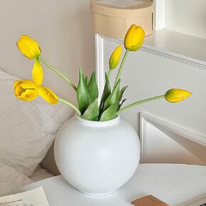 White Ceramic Flower Vase, Decorative Round Vase for Table Shelf Centerpieces Kitchen Living Room Bedroom, Matte White in Saudi Arabia