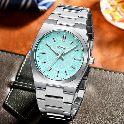 CRRJU Watches for Men,Fashion Luxury Luminous Analog Quartz Wristwatches,Business Man Calendar Watches Silver in Saudi Arabia