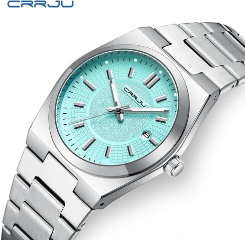 CRRJU Watches for Men,Fashion Luxury Luminous Analog Quartz Wristwatches,Business Man Calendar Watches Silver in Saudi Arabia