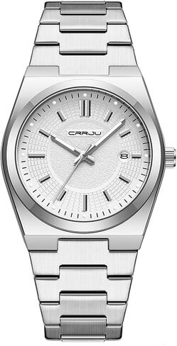 CRRJU Watches for Men,Fashion Luxury Luminous Analog Quartz Wristwatches,Business Man Calendar Watches Silver in Saudi Arabia