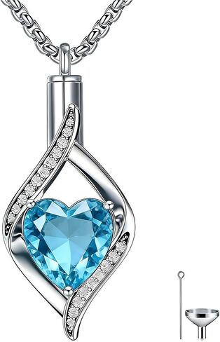 925 Sterling Silver Teardrop Urn Necklace for Ashes, Heart Shape Birthstone Urn Pendant Memorial Keepsake Cremation Jewelry for Women Pet Dog Cat Human Ashes, 18"+2" in Saudi Arabia