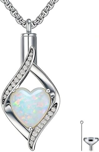 925 Sterling Silver Teardrop Urn Necklace for Ashes, Heart Shape Birthstone Urn Pendant Memorial Keepsake Cremation Jewelry for Women Pet Dog Cat Human Ashes, 18"+2" in Saudi Arabia