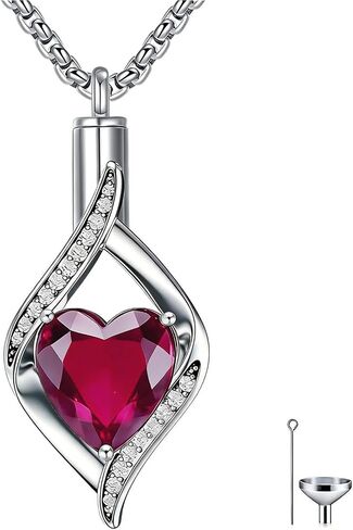 925 Sterling Silver Teardrop Urn Necklace for Ashes, Heart Shape Birthstone Urn Pendant Memorial Keepsake Cremation Jewelry for Women Pet Dog Cat Human Ashes, 18"+2" in Saudi Arabia