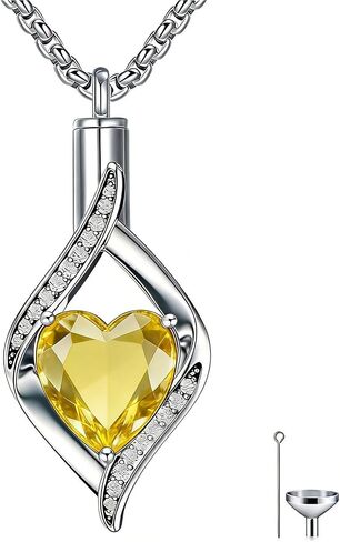 925 Sterling Silver Teardrop Urn Necklace for Ashes, Heart Shape Birthstone Urn Pendant Memorial Keepsake Cremation Jewelry for Women Pet Dog Cat Human Ashes, 18"+2" in Saudi Arabia