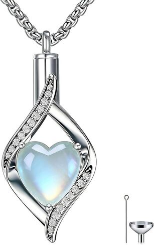 925 Sterling Silver Teardrop Urn Necklace for Ashes, Heart Shape Birthstone Urn Pendant Memorial Keepsake Cremation Jewelry for Women Pet Dog Cat Human Ashes, 18"+2" in Saudi Arabia