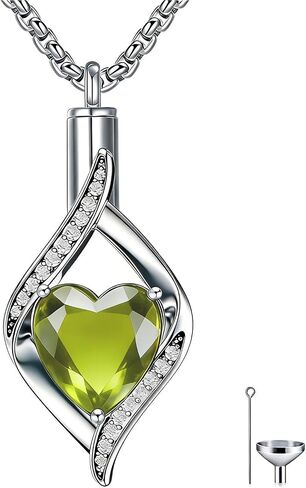 925 Sterling Silver Teardrop Urn Necklace for Ashes, Heart Shape Birthstone Urn Pendant Memorial Keepsake Cremation Jewelry for Women Pet Dog Cat Human Ashes, 18"+2" in Saudi Arabia