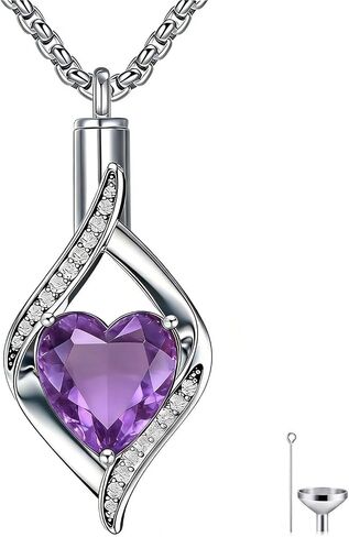 925 Sterling Silver Teardrop Urn Necklace for Ashes, Heart Shape Birthstone Urn Pendant Memorial Keepsake Cremation Jewelry for Women Pet Dog Cat Human Ashes, 18"+2" in Saudi Arabia