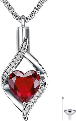 925 Sterling Silver Teardrop Urn Necklace for Ashes, Heart Shape Birthstone Urn Pendant Memorial Keepsake Cremation Jewelry for Women Pet Dog Cat Human Ashes, 18"+2" in Saudi Arabia