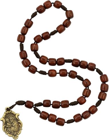 Catholica Shop Saint Anthony Wooden Beads Corded Chaplet Rosary with Antique Gold Medal. Made in Brazil in Kuwait